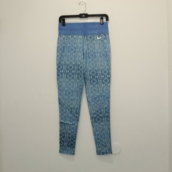 Nike Pro Women’s Hyperwarm Leggings Size Medium Blue Nordic Print - Picture 1 of 8